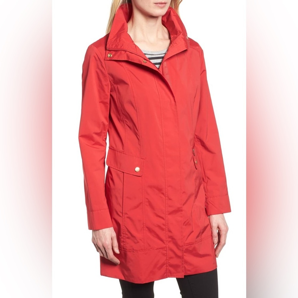COLE HAAN Signature Packable Hooded Rain Jacket in Red - Picture 2 of 10
